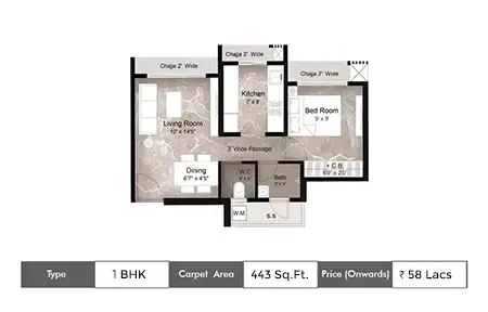 1 BHK floor plan (blurred preview)
