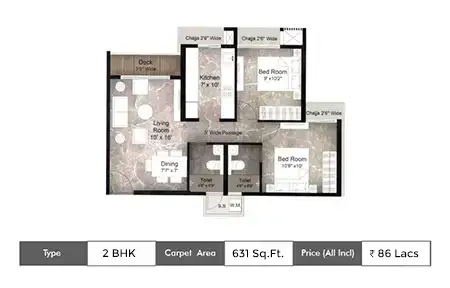 2 BHK floor plan (blurred preview)