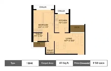 1 BHK floor plan (blurred preview)